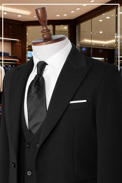 İtalyan Kesim Slim Fit Siyah Yelekli Takım Elbise SD42352