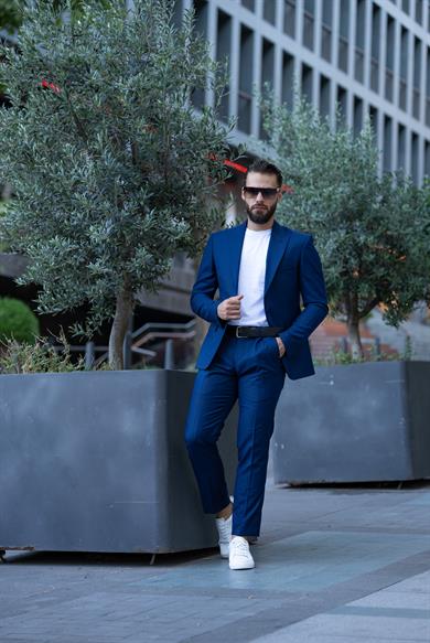 İtalyan Kesim Takım Elbise Lacivert Spor - Slım Fıt SD4982