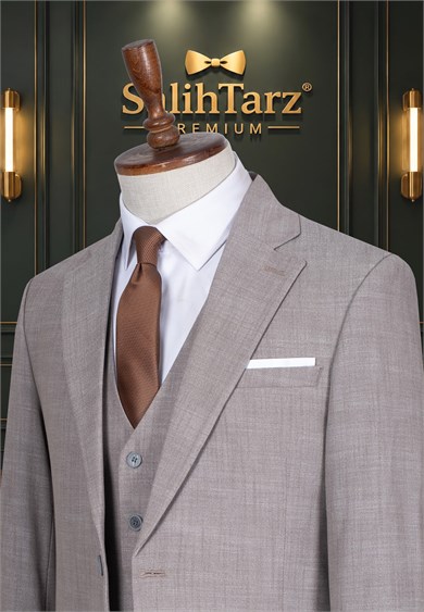 İtalyan Kesim Vizon Yelekli Erkek Takım Elbise SD42487