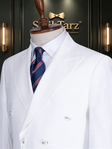 Keten Beyaz Kruvaze Torba Takım Elbise SD42465