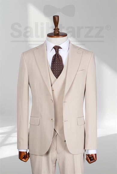 Krem İtalyan Yelekli Takım Elbise SD42461