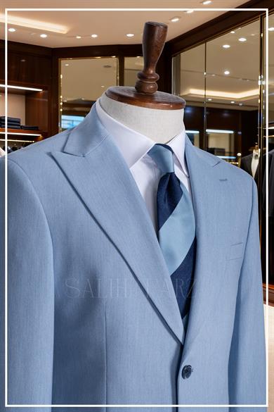 Mavi Slim Fit Mono Yaka Kapaklı Cepli Erkek Takım Elbise SD42337