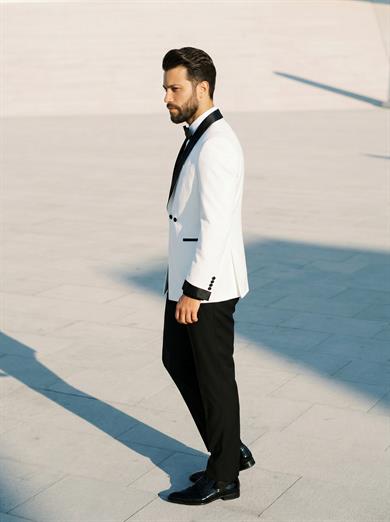 Premium Beyaz Smoking Damatlık – İtalyan Kesim SD42393