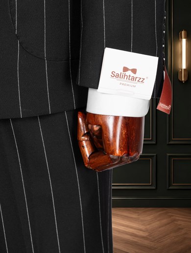 Siyah Çizgili Premium Kruvaze Torba Takım Elbise SD42468