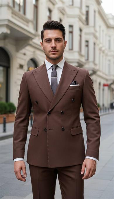 Slim Fit İtalyan Kesim Kahve Kruvaze Erkek Takım Elbise (Premium) – SD42318