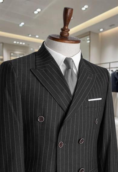 Takım Elbise Çizgili Kruvaze SlimFit Füme SD42280