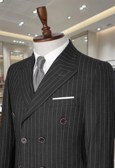 Takım Elbise Çizgili Kruvaze SlimFit Füme SD42280
