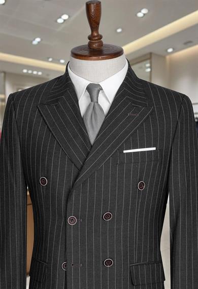 Takım Elbise Çizgili Kruvaze SlimFit Füme SD42280