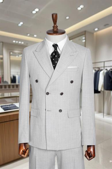Takım Elbise Çizgili Kruvaze SlimFit Gri SD42281
