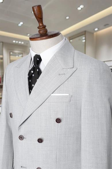 Takım Elbise Çizgili Kruvaze SlimFit Gri SD42281