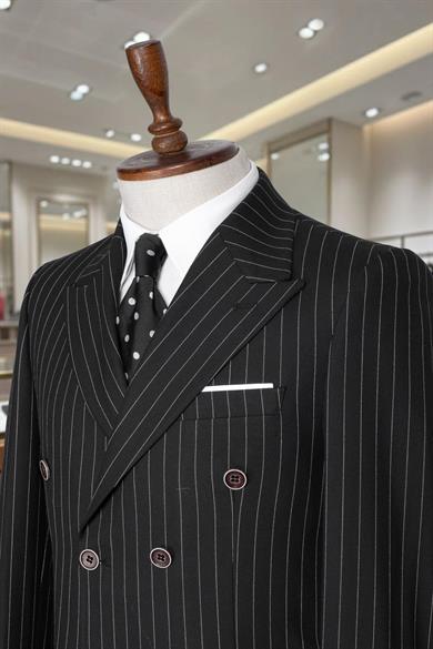 Takım Elbise Çizgili Kruvaze SlimFit Siyah SD42278