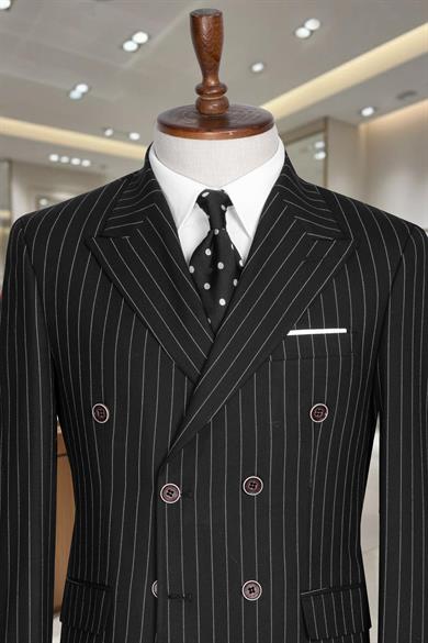 Takım Elbise Çizgili Kruvaze SlimFit Siyah SD42278