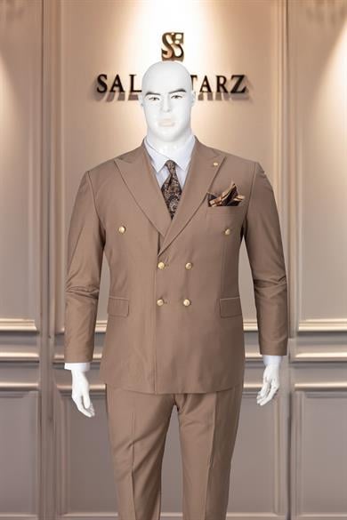 Takım Elbise Erkek Battal Büyük Beden Bej SD42131