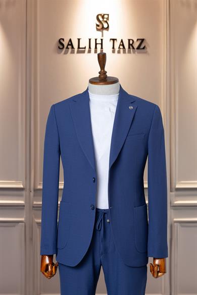 Takım Elbise İtalyan Kesim Gofre İpli SlimFit Lacivert SD41041