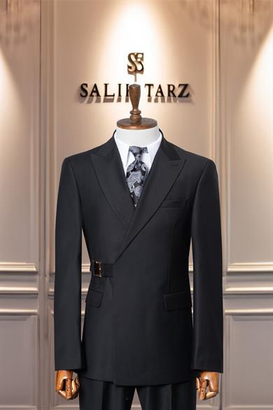 Takım Elbise İtalyan Kesim Kemerli Premium Siyah SD41064