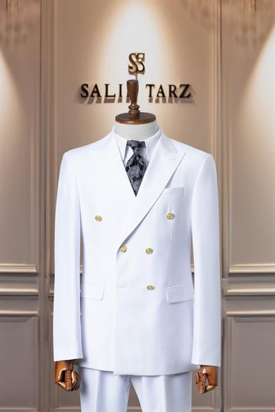 Takım Elbise İtalyan Kesim Kruvaze Beyaz SD41066