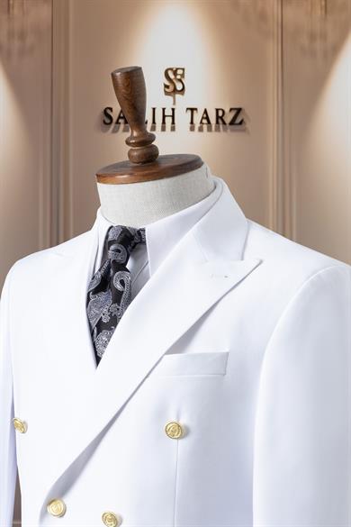 Takım Elbise İtalyan Kesim Kruvaze Beyaz SD41066