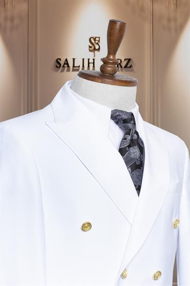 Takım Elbise İtalyan Kesim Kruvaze Beyaz SD41066