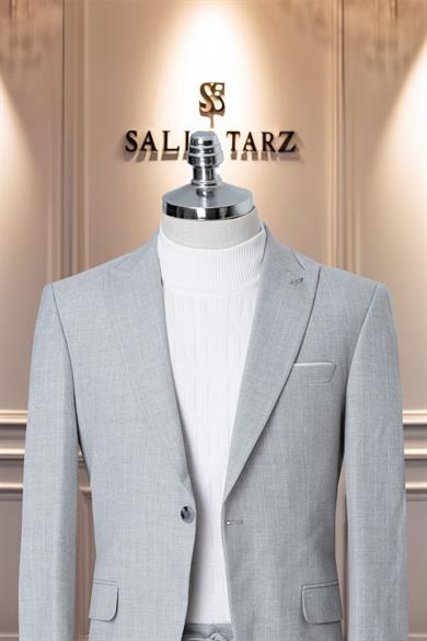 Takım Elbise İtalyan Kesim Spor İpli SlimFit Çizgili Gri SD41086