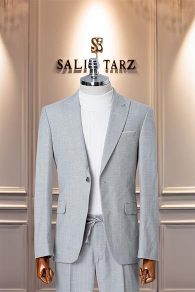 Takım Elbise İtalyan Kesim Spor İpli SlimFit Çizgili Gri SD41086
