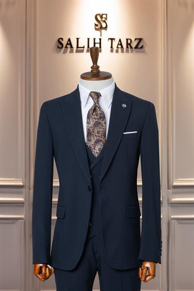 Takım Elbise İtalyan Kesim Yelekli SlimFit Lacivert SD41049