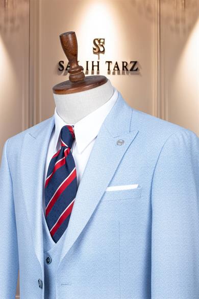 Takım Elbise İtalyan Kesim Yelekli SlimFit Mavi SD42111