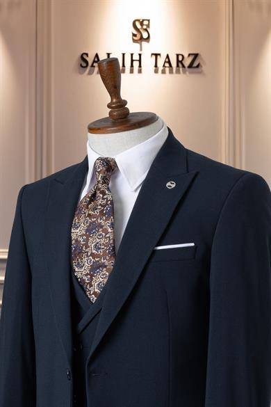 Takım Elbise İtalyan Kesim Yelekli SlimFit Lacivert SD41049