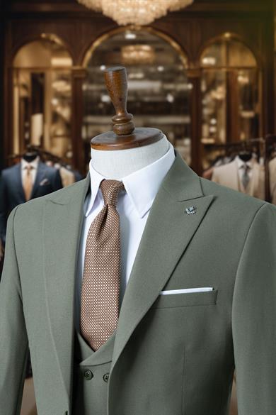 Takım Elbise İtalyan Kesim Yelekli Yeşil SD4136