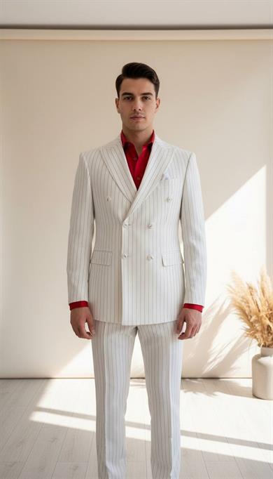 Takım Elbise Kruvaze SlimFit Beyaz Çizgili SD42222