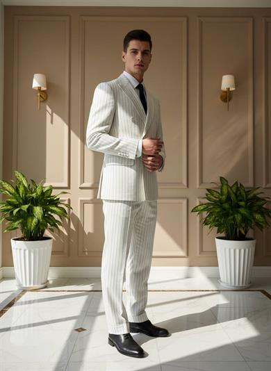 Takım Elbise Kruvaze SlimFit Beyaz Çizgili SD42222