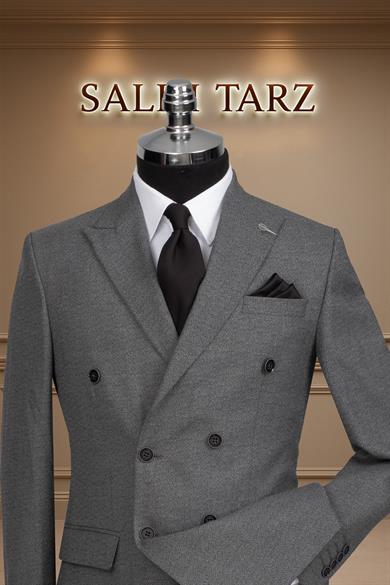 Takım Elbise Kruvaze SlimFit Gri Çizgili SD42175
