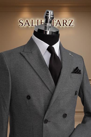 Takım Elbise Kruvaze SlimFit Gri Çizgili SD42175