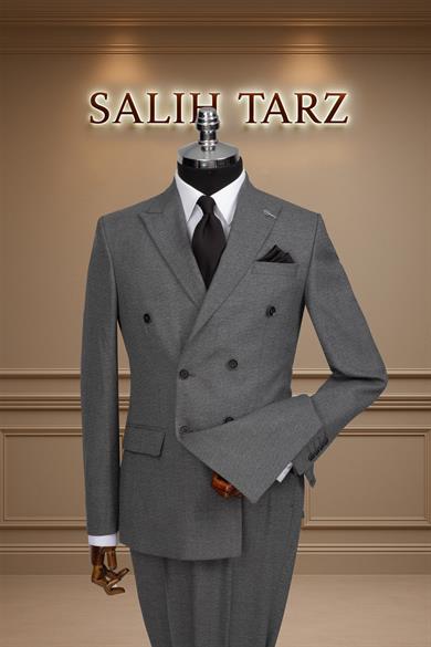 Takım Elbise Kruvaze SlimFit Gri Çizgili SD42175
