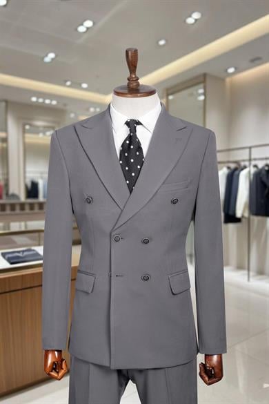 Takım Elbise Kruvaze SlimFit Gri SD42265