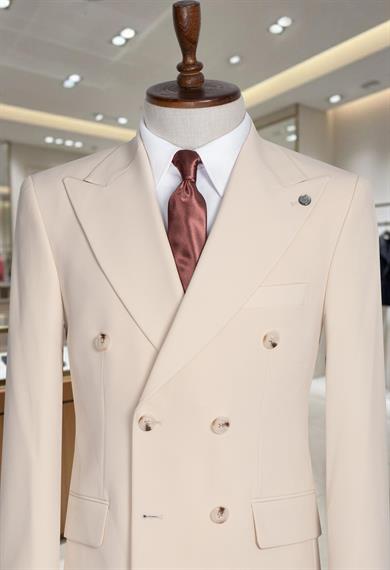 Takım Elbise Kruvaze SlimFit Krem Premium SD42286