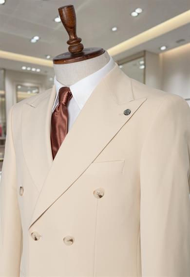 Takım Elbise Kruvaze SlimFit Krem Premium SD42286