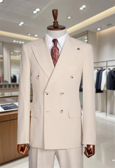 Takım Elbise Kruvaze SlimFit Krem Premium SD42286