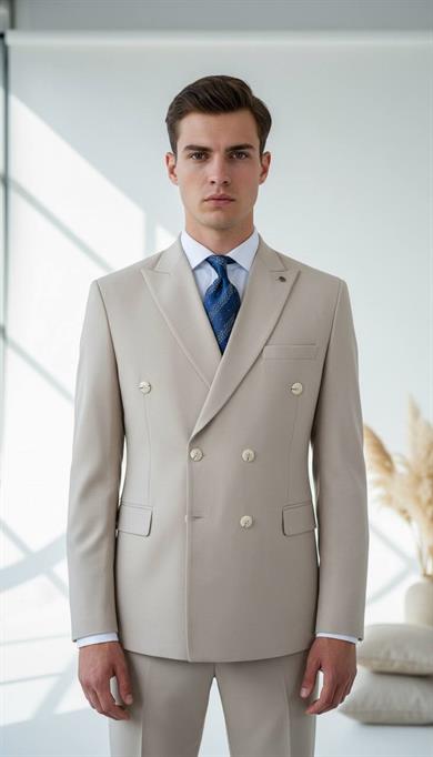 Takım Elbise Kruvaze SlimFit Krem SD42248