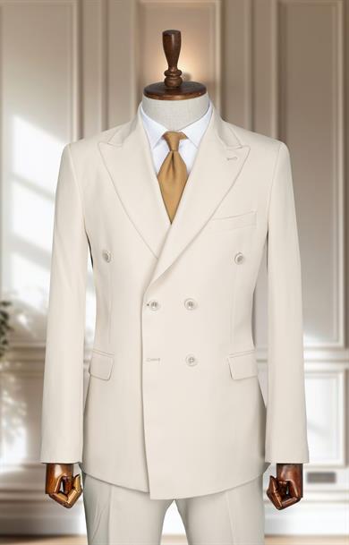 Takım Elbise Kruvaze SlimFit Krem SD42190