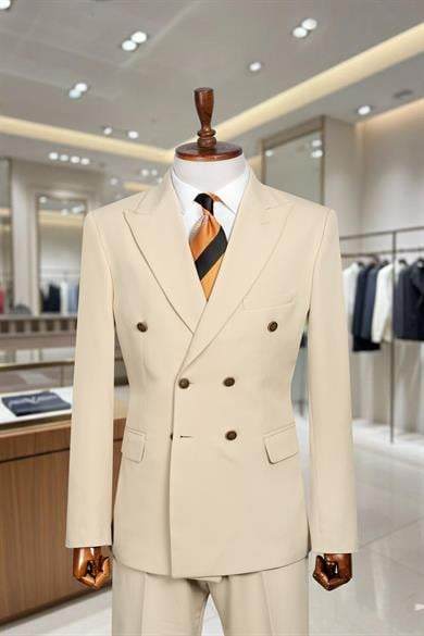 Takım Elbise Kruvaze SlimFit Krem SD42263