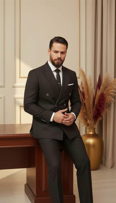 Takım Elbise Kruvaze SlimFit Siyah SD42239