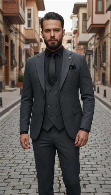Takım Elbise SlimFit Antrasit Yelekli Premium SD42311