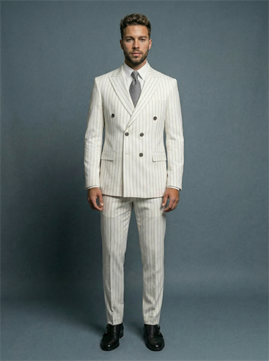 Takım Elbise SlimFit Beyaz Kruvaze Premium SD42363