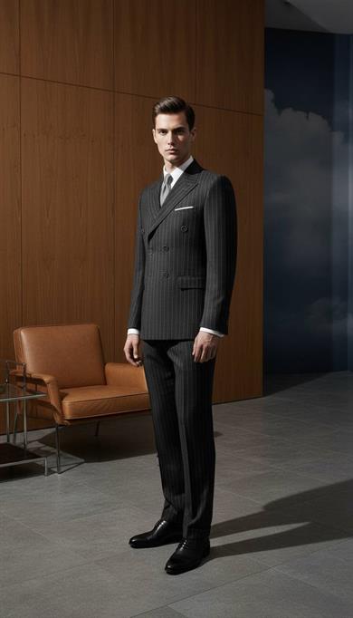 Takım Elbise SlimFit Çizgili Füme Kruvaze Premium SD42297