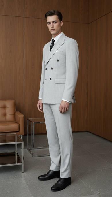 Takım Elbise SlimFit Çizgili Gri Kruvaze Premium SD42296