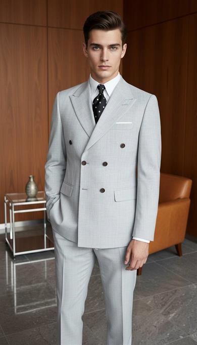 Takım Elbise SlimFit Çizgili Gri Kruvaze Premium SD42296