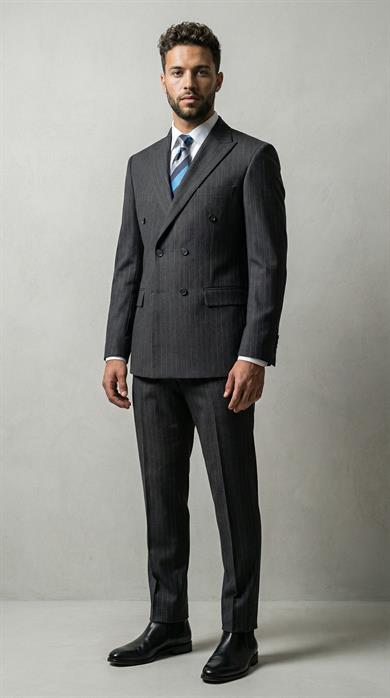 Takım Elbise SlimFit Füme Çizgili Kruvaze Premium SD42368