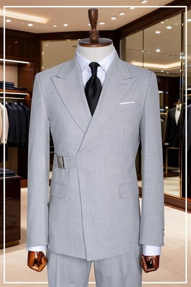 Takım Elbise SlimFit Gri Tokalı Premium SD42333