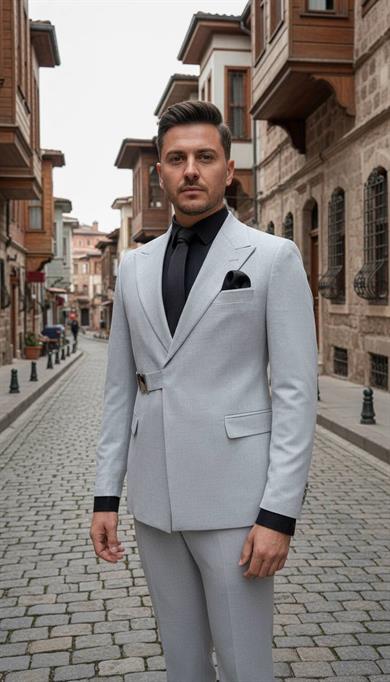 Takım Elbise SlimFit Gri Tokalı Premium SD42325