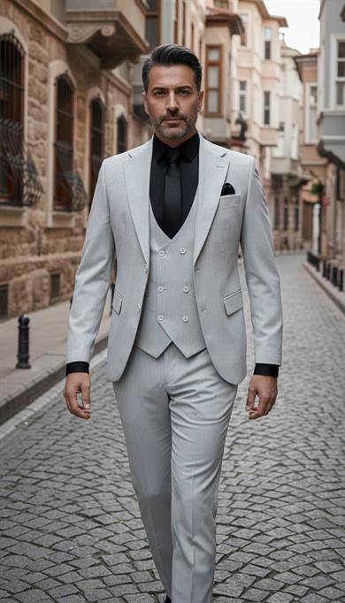 Takım Elbise SlimFit Gri Yelekli Premium SD42312